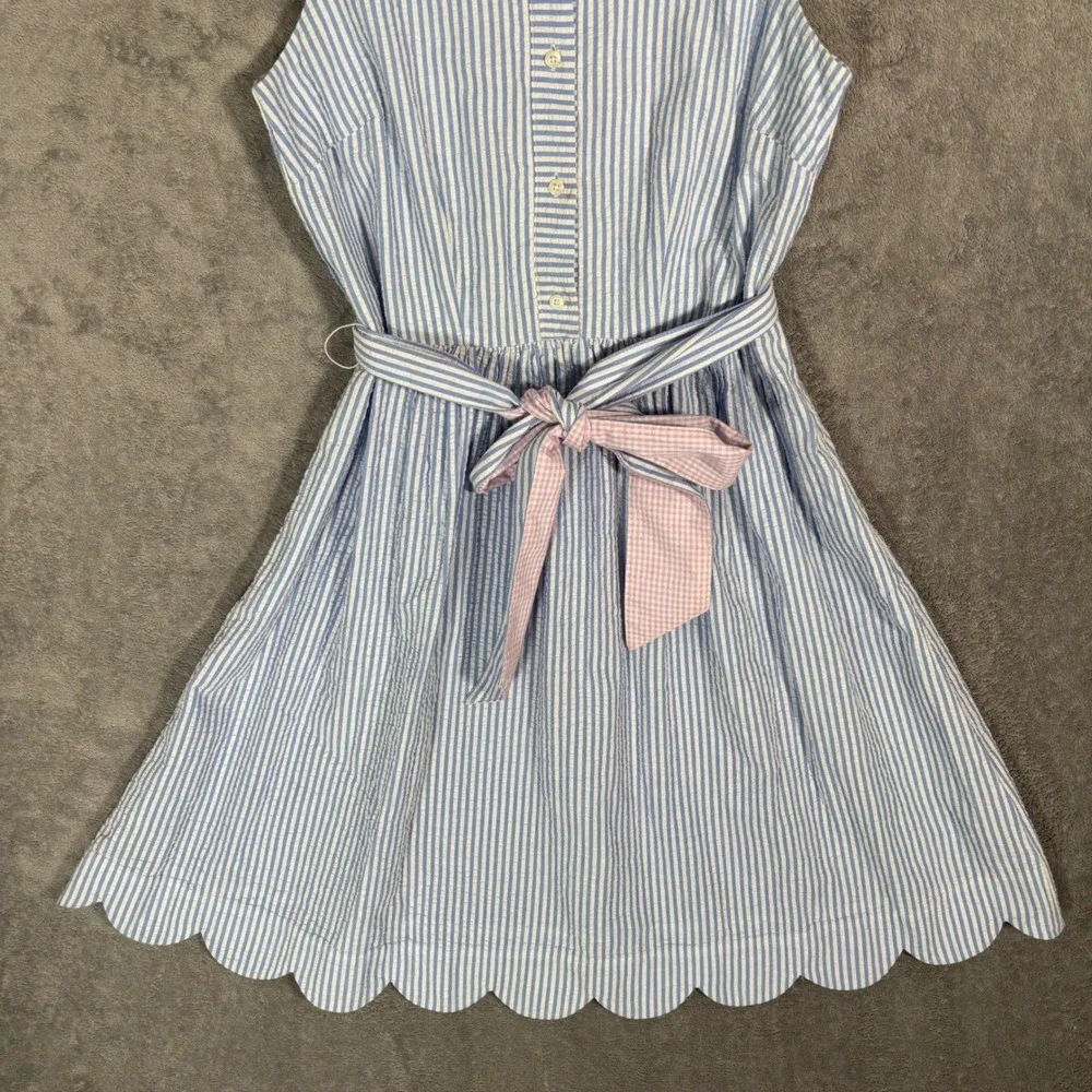 Vineyard Vines Blue and White Striped Sleeveless Shirt Dress with Pink Bow - Picture 9 of 15